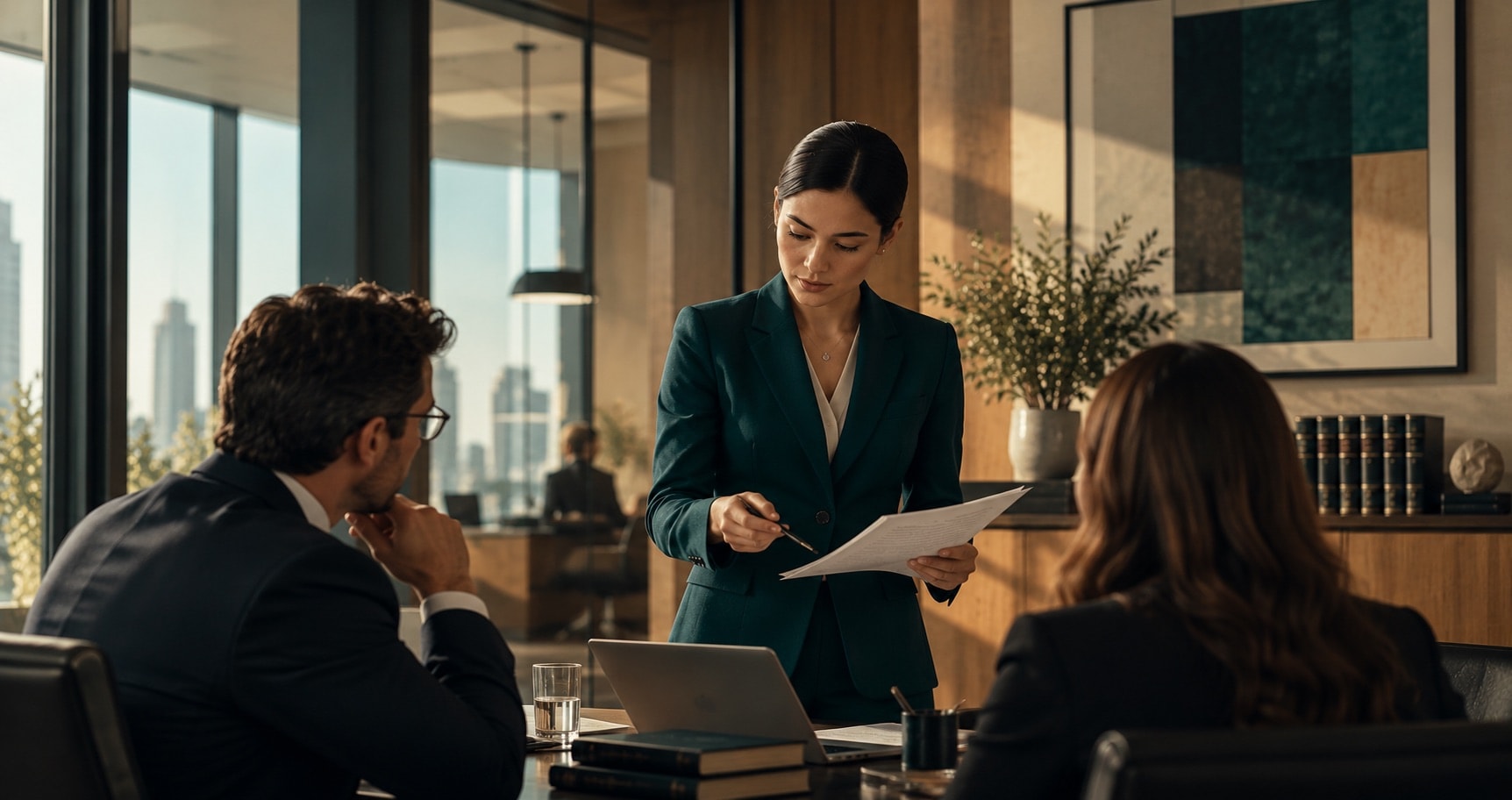 Lead partner briefing clients on a matter